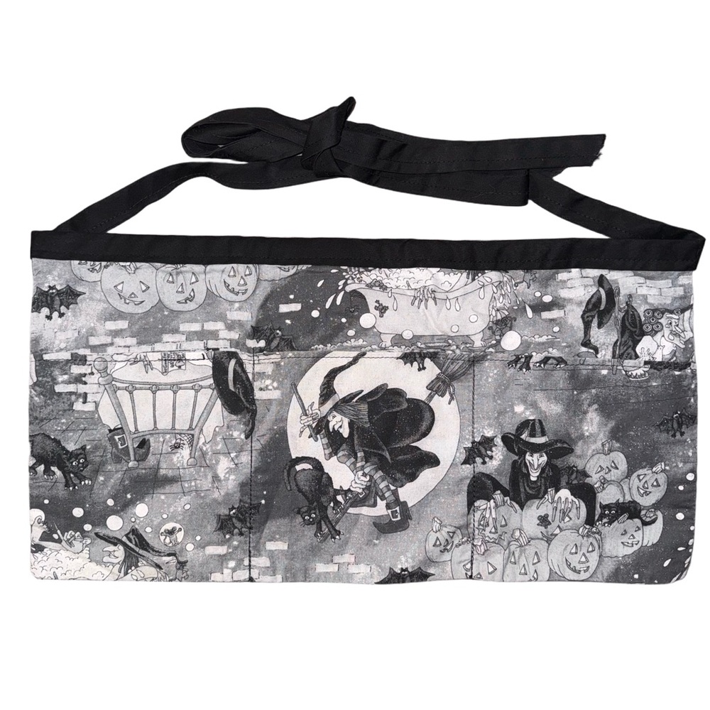 Handmade Server Apron Glitter Sparkling Halloween Witch Themed Black Gray